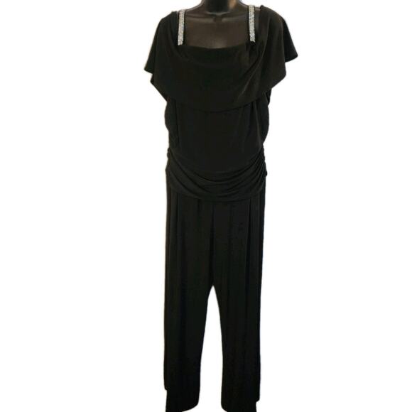 R&M Richards Womens Embellished Wide-Leg Cold-Shoulder Jumpsuit Plus Size 18 W. - Picture 6 of 14